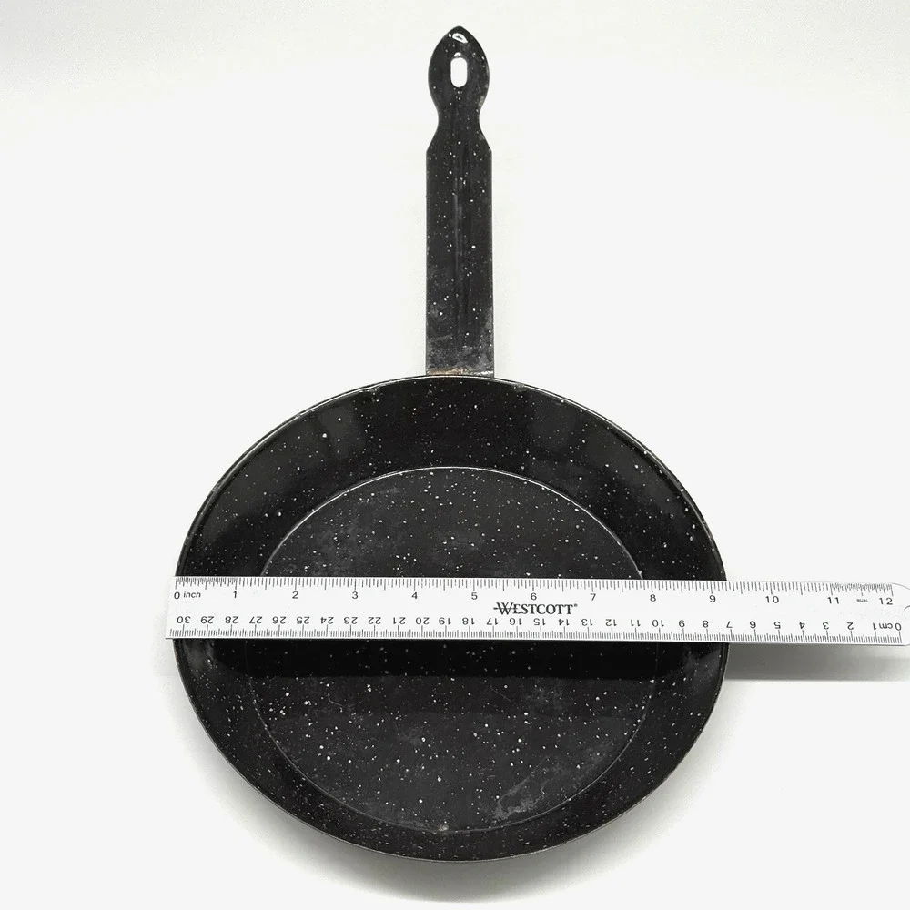Vintage Black Speckled Enamelware Enamel Frying Pan Skillet Camping 15” Long